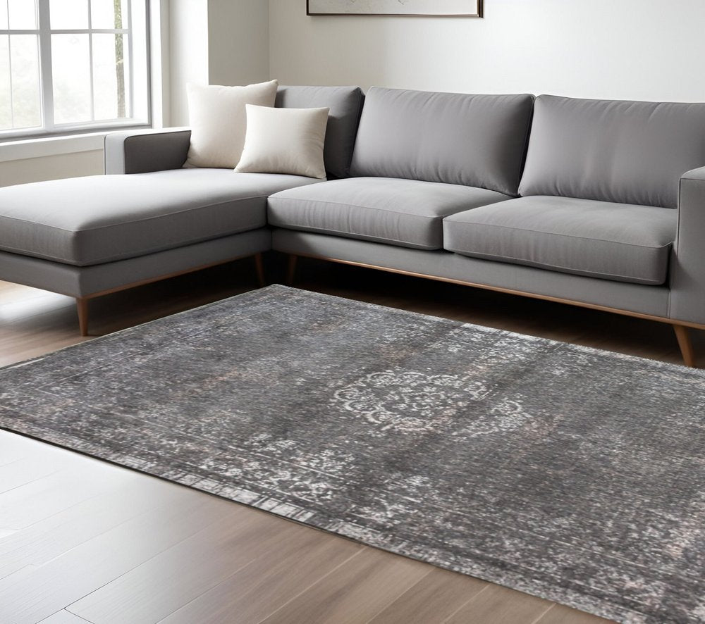 8' X 11' Gray Medallion Non Skid Area Rug