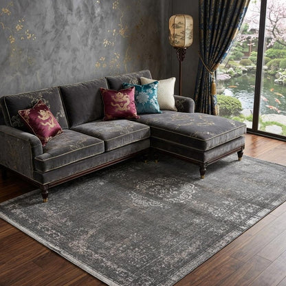 9' X 13' Gray Medallion Non Skid Area Rug