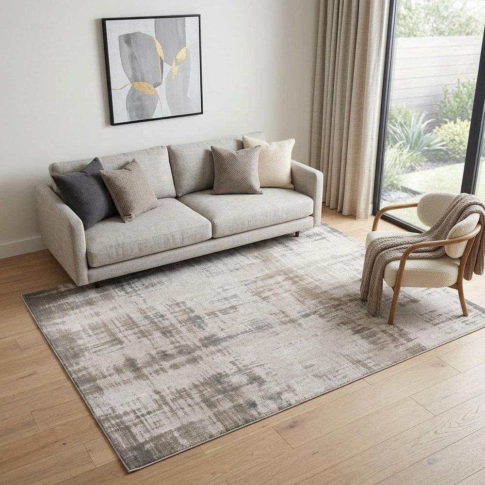 5' X 7' Gray and Beige Abstract Non Skid Area Rug