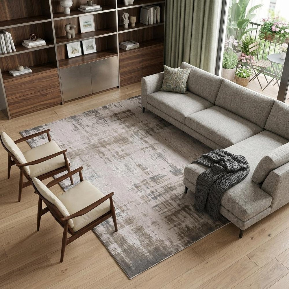 7' X 9' Gray and Beige Abstract Non Skid Area Rug
