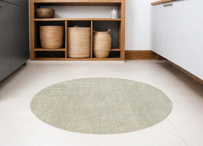 8' Gray and Beige Round Abstract Non Skid Area Rug