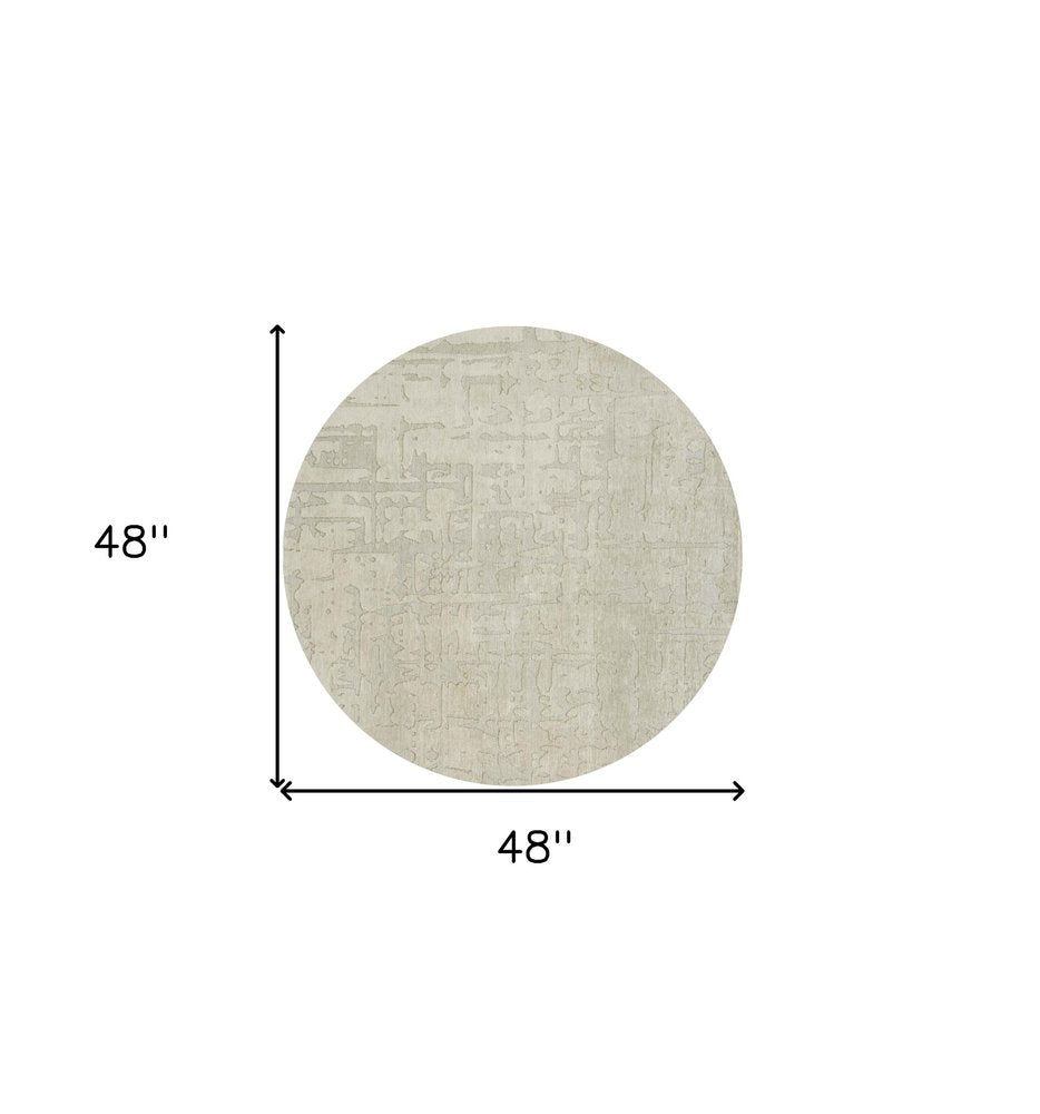 5' Gray and Beige Round Abstract Non Skid Area Rug
