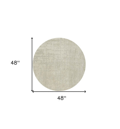 5' Gray and Beige Round Abstract Non Skid Area Rug