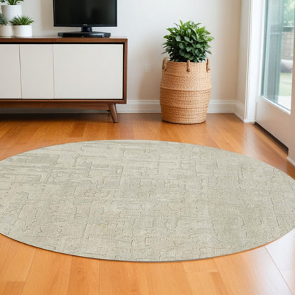 5' Gray and Beige Round Abstract Non Skid Area Rug