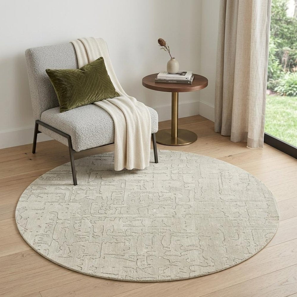 5' Gray and Beige Round Abstract Non Skid Area Rug