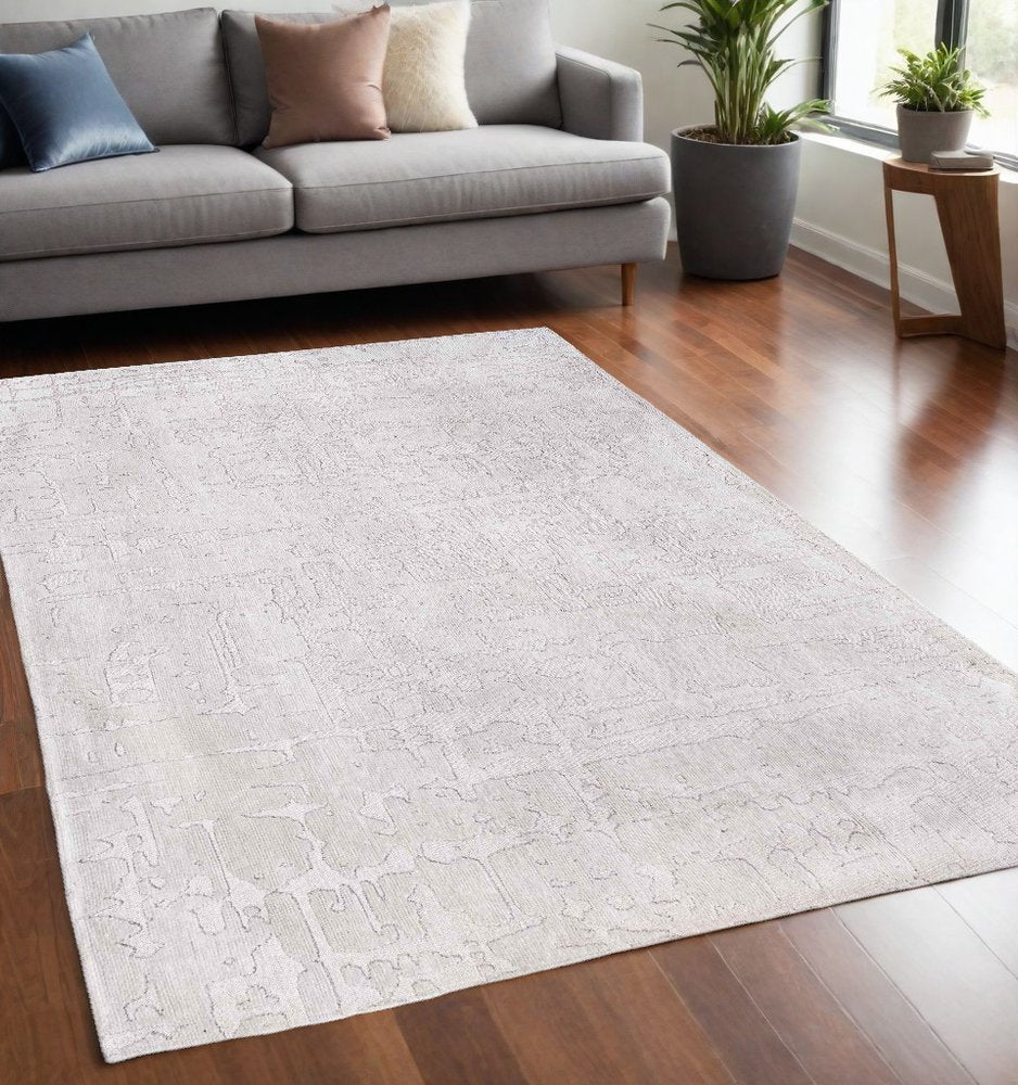 5' X 7' White Abstract Non Skid Area Rug
