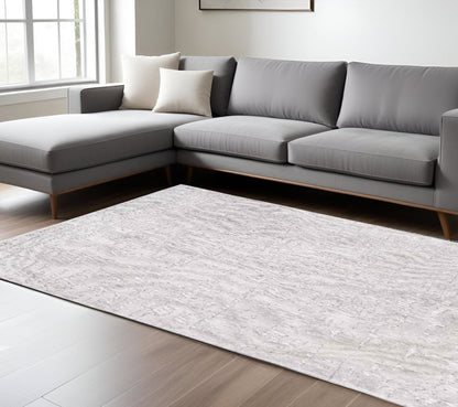7' X 9' White Abstract Non Skid Area Rug