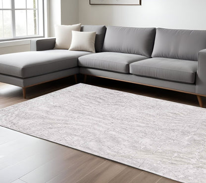 8' X 11' White Abstract Non Skid Area Rug