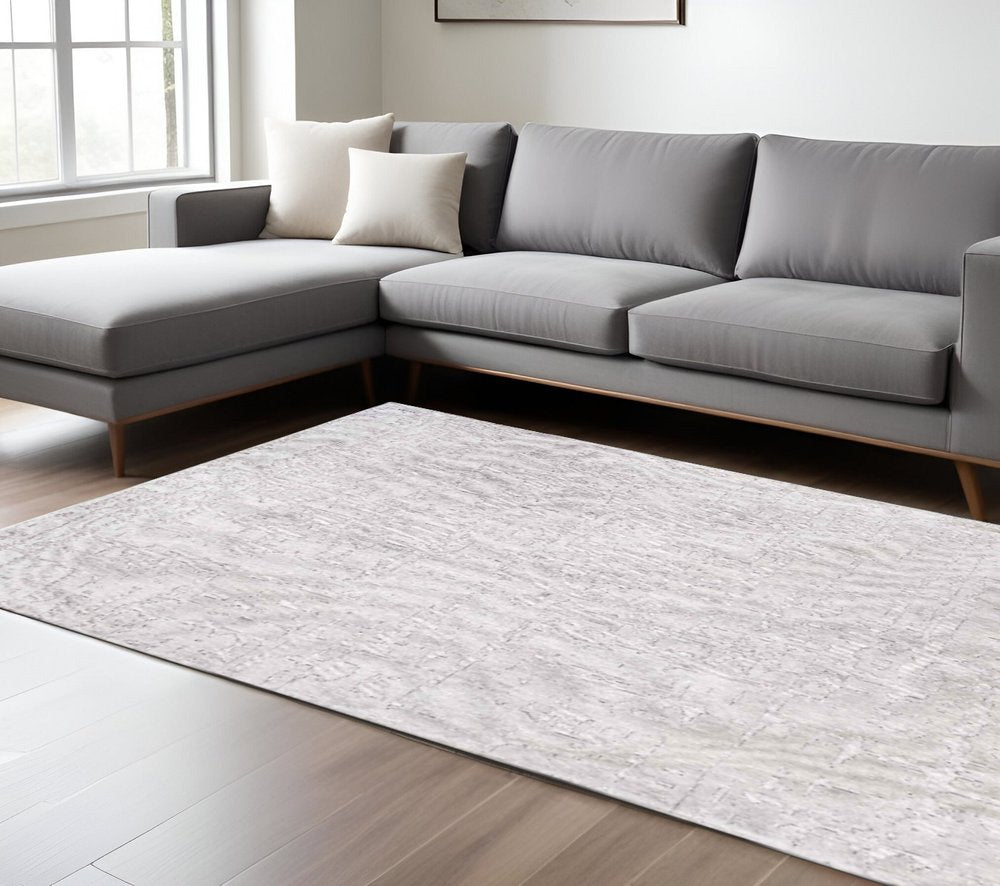 8' X 11' White Abstract Non Skid Area Rug
