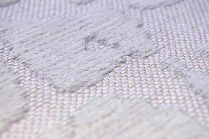 8' White Round Abstract Non Skid Area Rug