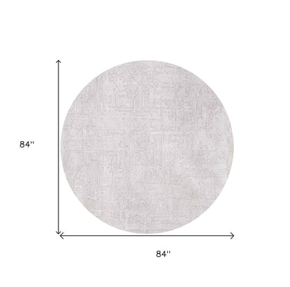 8' White Round Abstract Non Skid Area Rug