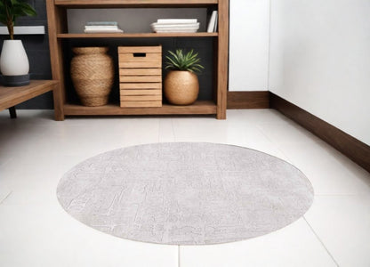 8' White Round Abstract Non Skid Area Rug
