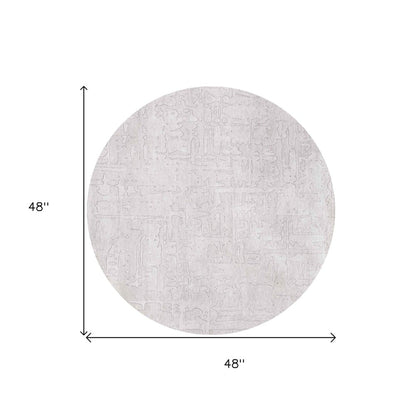 5' White Round Abstract Non Skid Area Rug