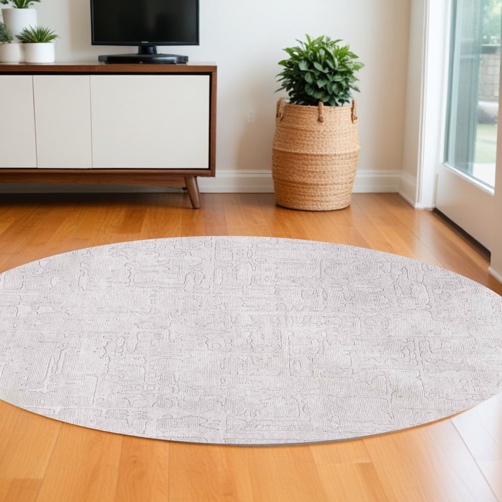 5' White Round Abstract Non Skid Area Rug