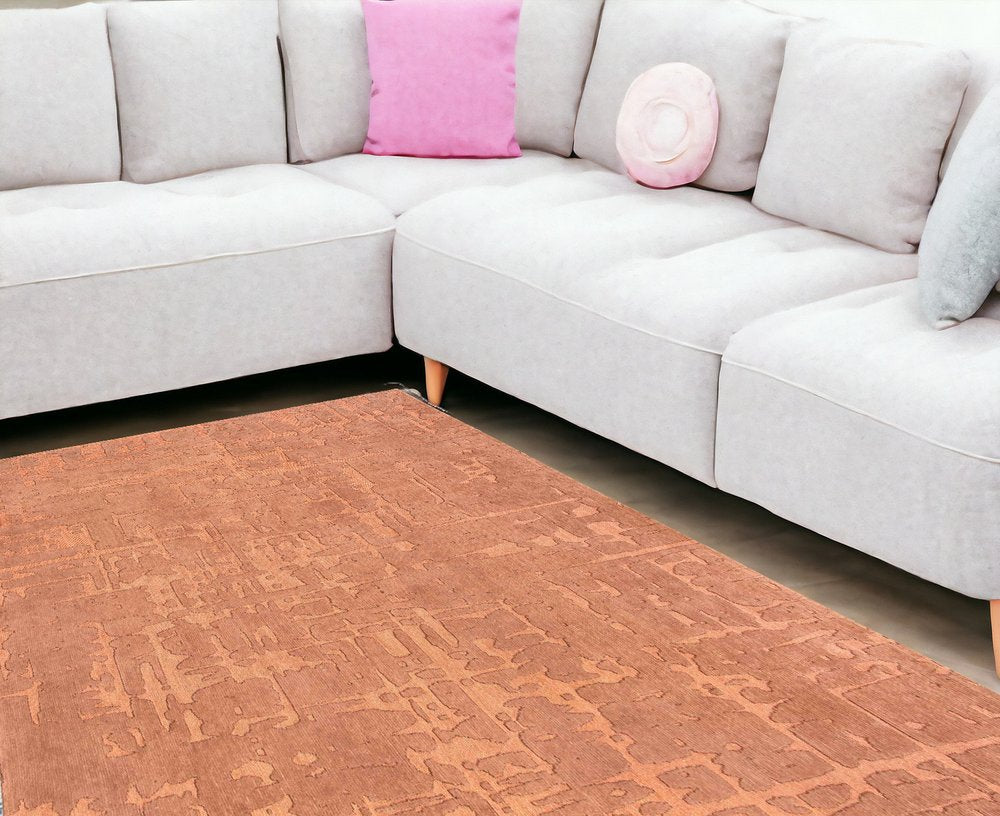 8' X 11' Orange Abstract Non Skid Area Rug