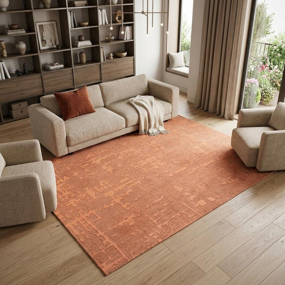 9' X 13' Orange Abstract Non Skid Area Rug