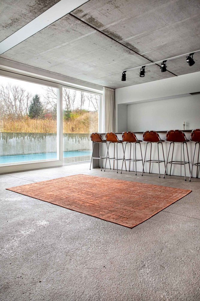 8' Orange Round Abstract Non Skid Area Rug