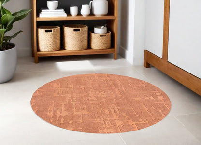 8' Orange Round Abstract Non Skid Area Rug