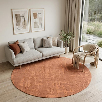 8' Orange Round Abstract Non Skid Area Rug
