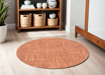 5' Orange Round Abstract Non Skid Area Rug
