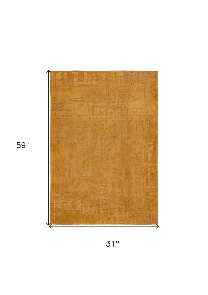 3' X 5' Yellow Abstract Non Skid Area Rug