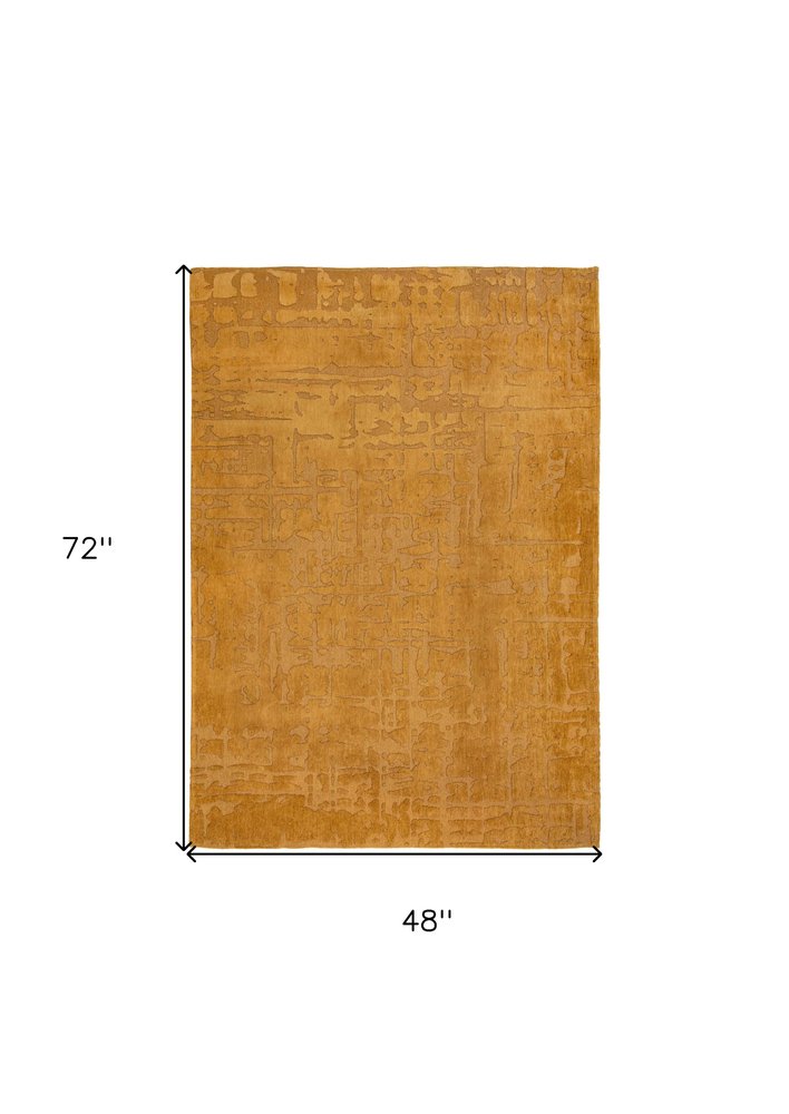 5' X 7' Yellow Abstract Non Skid Area Rug