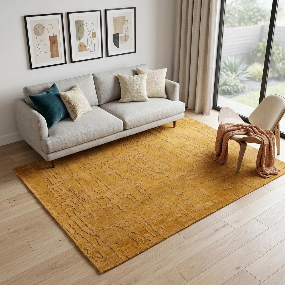 5' X 7' Yellow Abstract Non Skid Area Rug