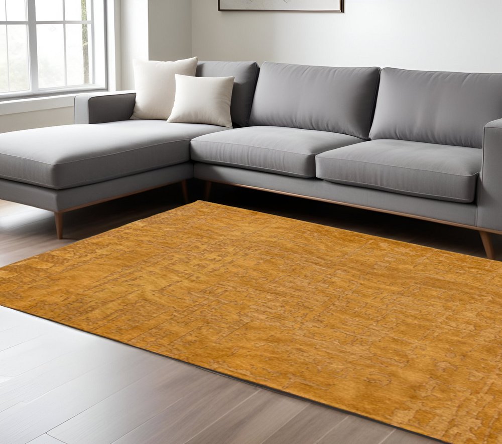 7' X 9' Yellow Abstract Non Skid Area Rug
