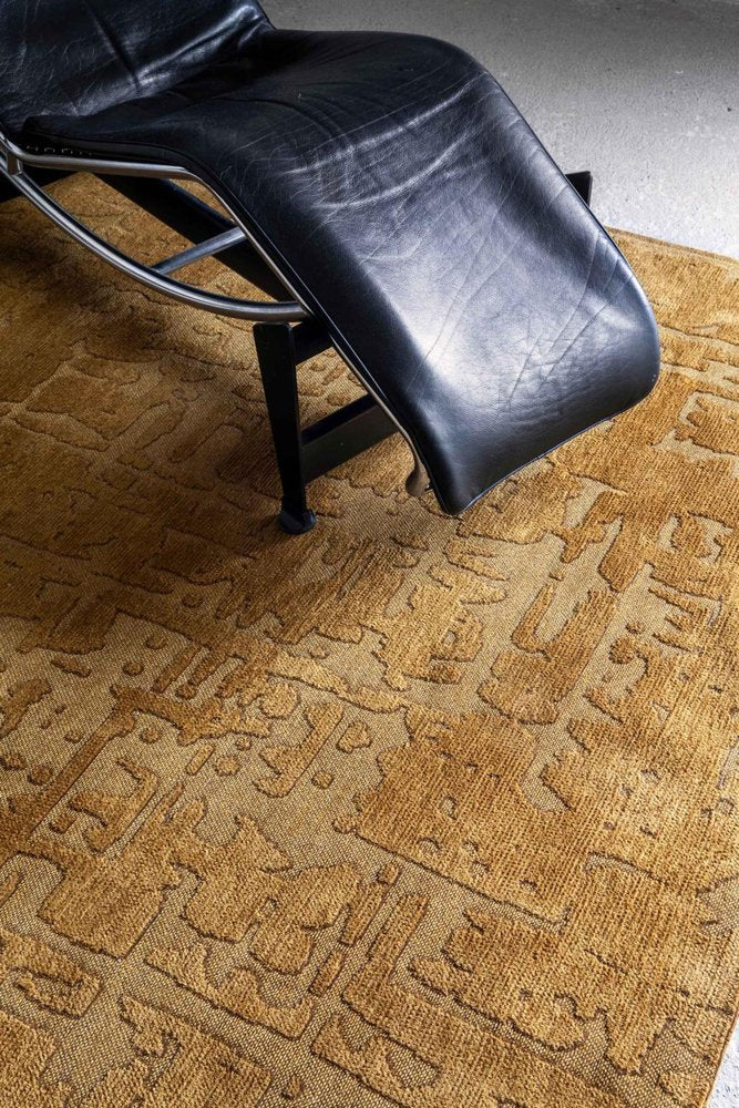 8' Yellow Round Abstract Non Skid Area Rug