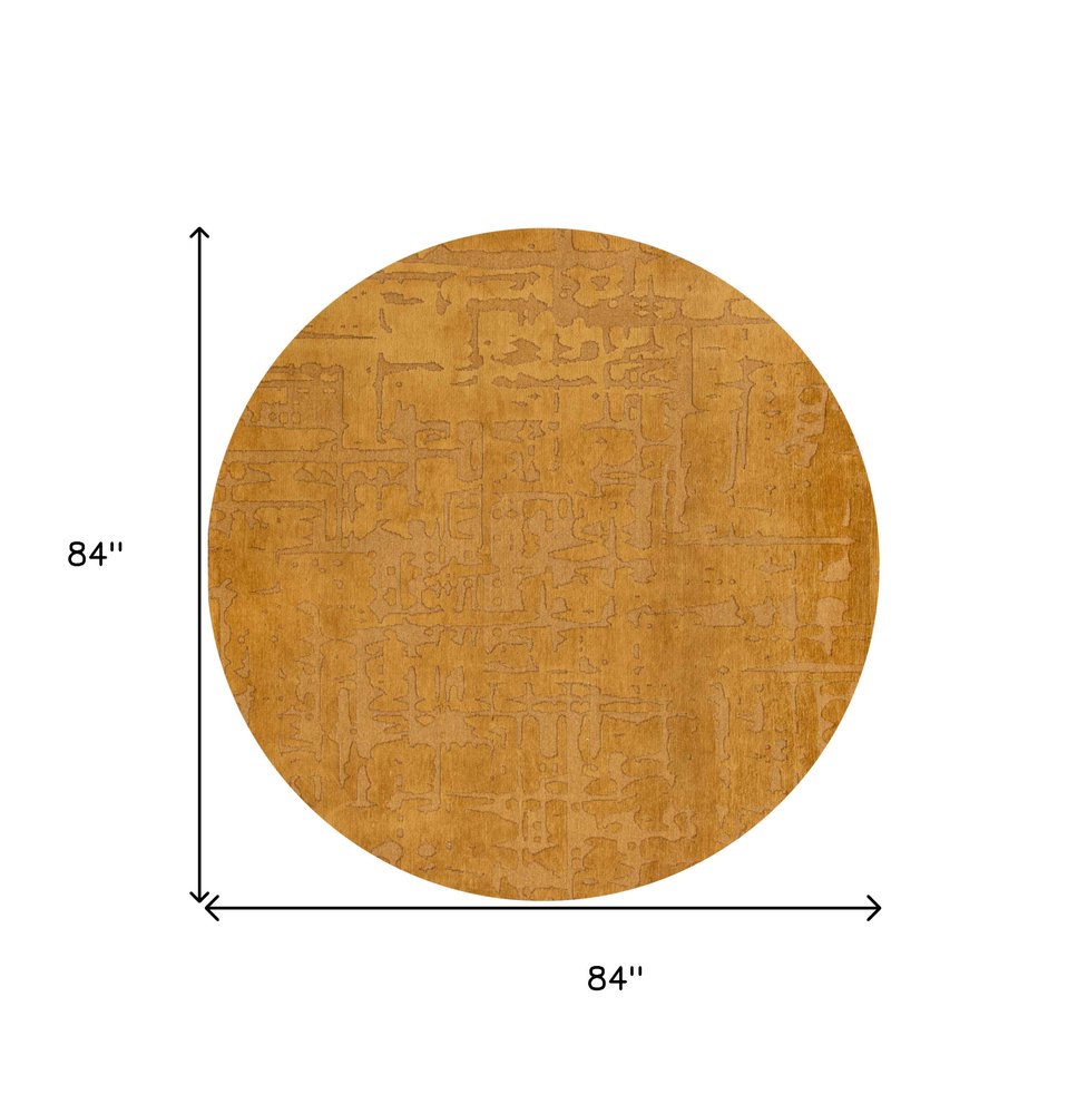 8' Yellow Round Abstract Non Skid Area Rug