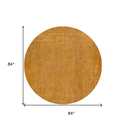 8' Yellow Round Abstract Non Skid Area Rug