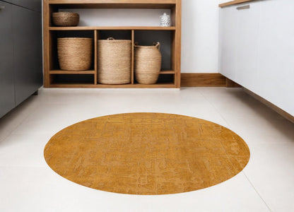 8' Yellow Round Abstract Non Skid Area Rug