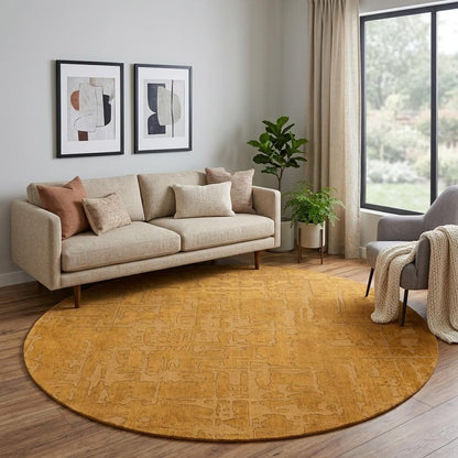 8' Yellow Round Abstract Non Skid Area Rug