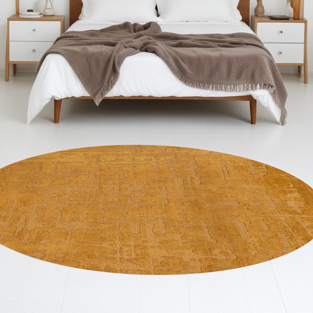 5' Yellow Round Abstract Non Skid Area Rug