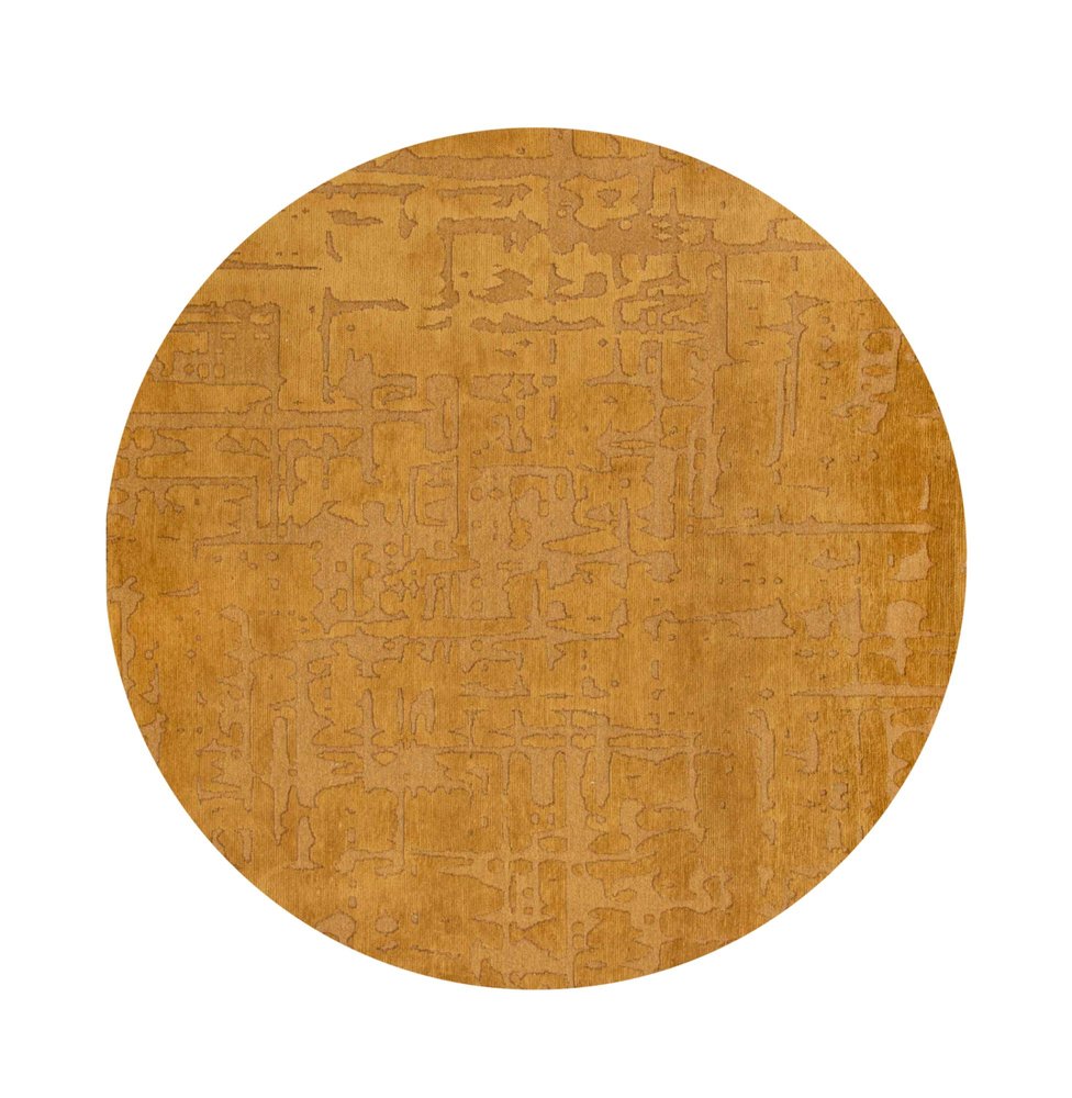 5' Yellow Round Abstract Non Skid Area Rug
