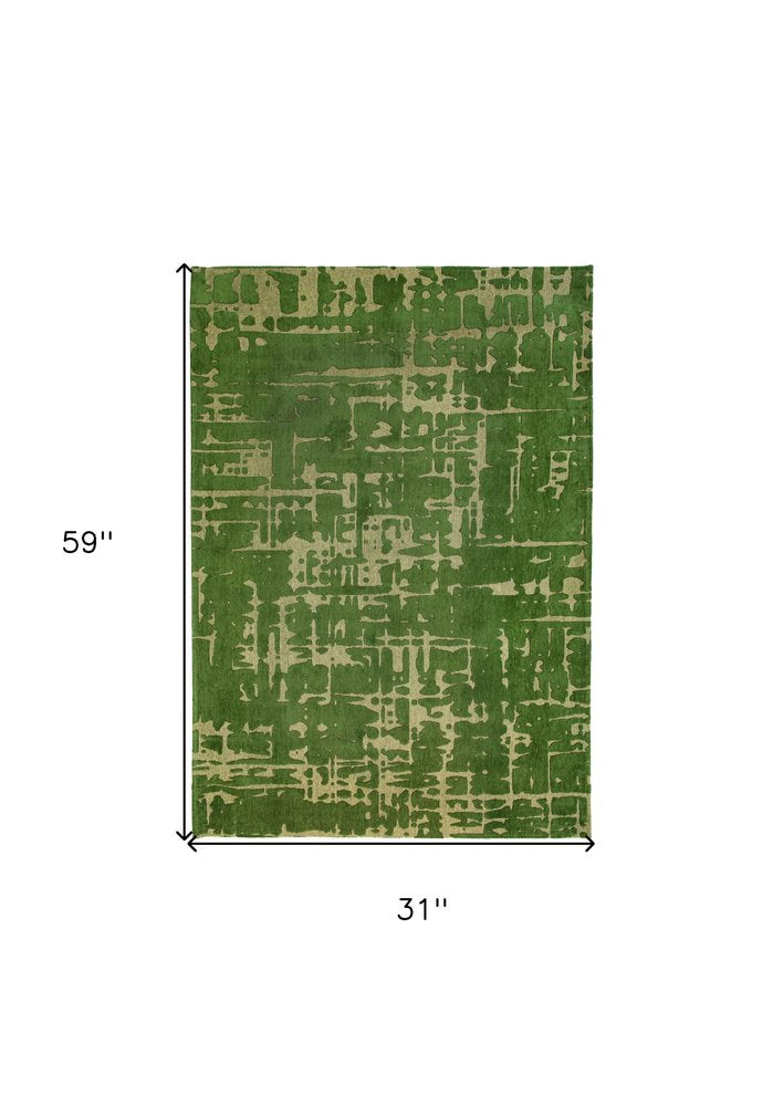 3' X 5' Green Abstract Non Skid Area Rug