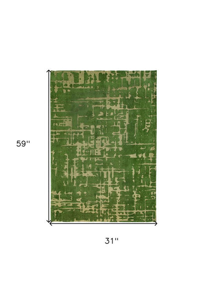 3' X 5' Green Abstract Non Skid Area Rug