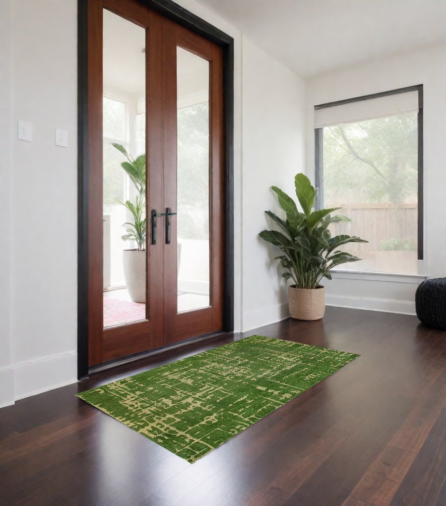 3' X 5' Green Abstract Non Skid Area Rug