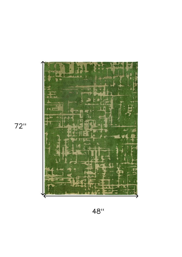 5' X 7' Green Abstract Non Skid Area Rug