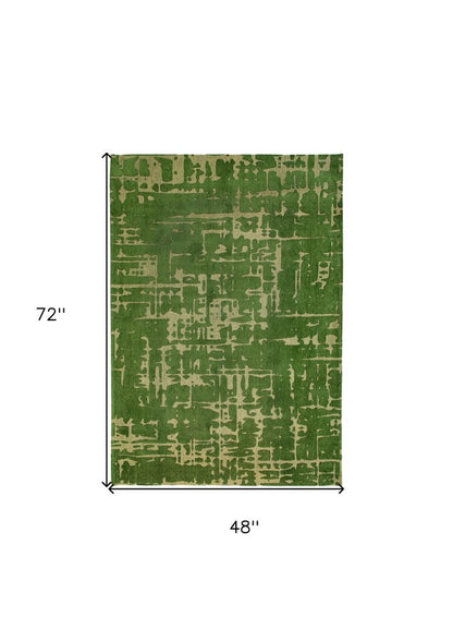 5' X 7' Green Abstract Non Skid Area Rug