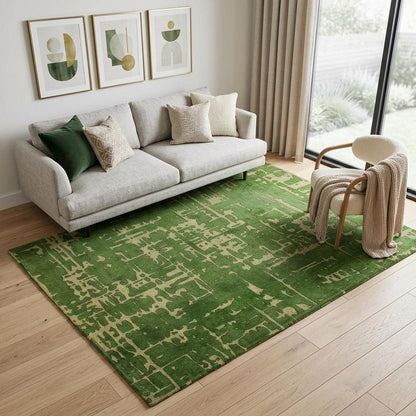 5' X 7' Green Abstract Non Skid Area Rug