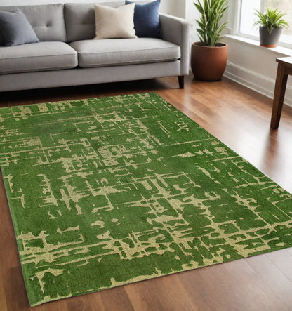 5' X 7' Green Abstract Non Skid Area Rug