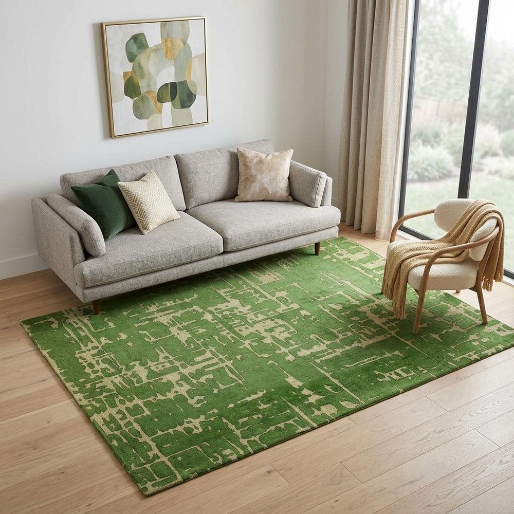 6' X 8' Green Abstract Non Skid Area Rug