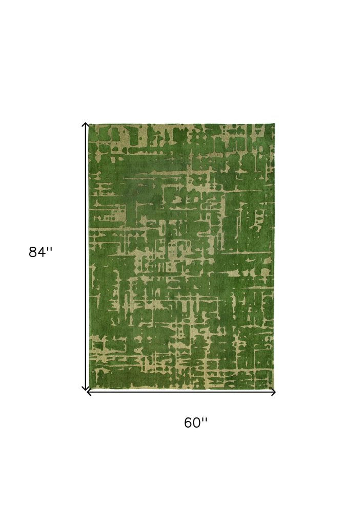 6' X 8' Green Abstract Non Skid Area Rug