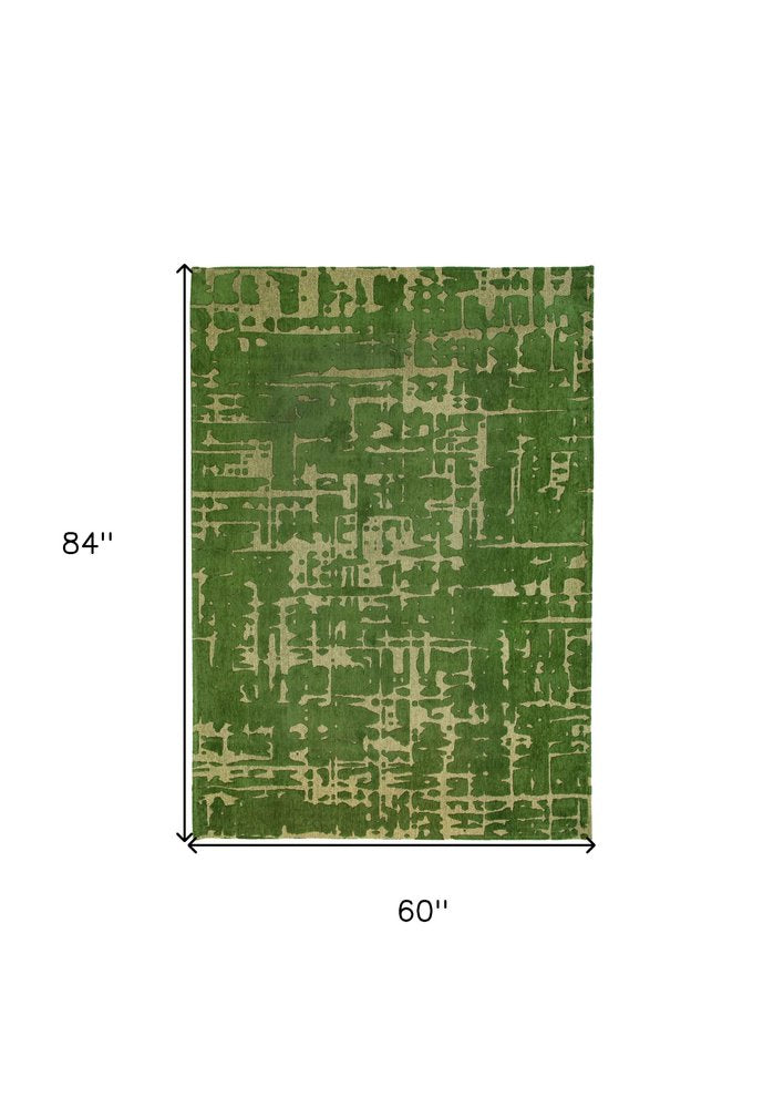 6' X 8' Green Abstract Non Skid Area Rug