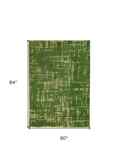 6' X 8' Green Abstract Non Skid Area Rug