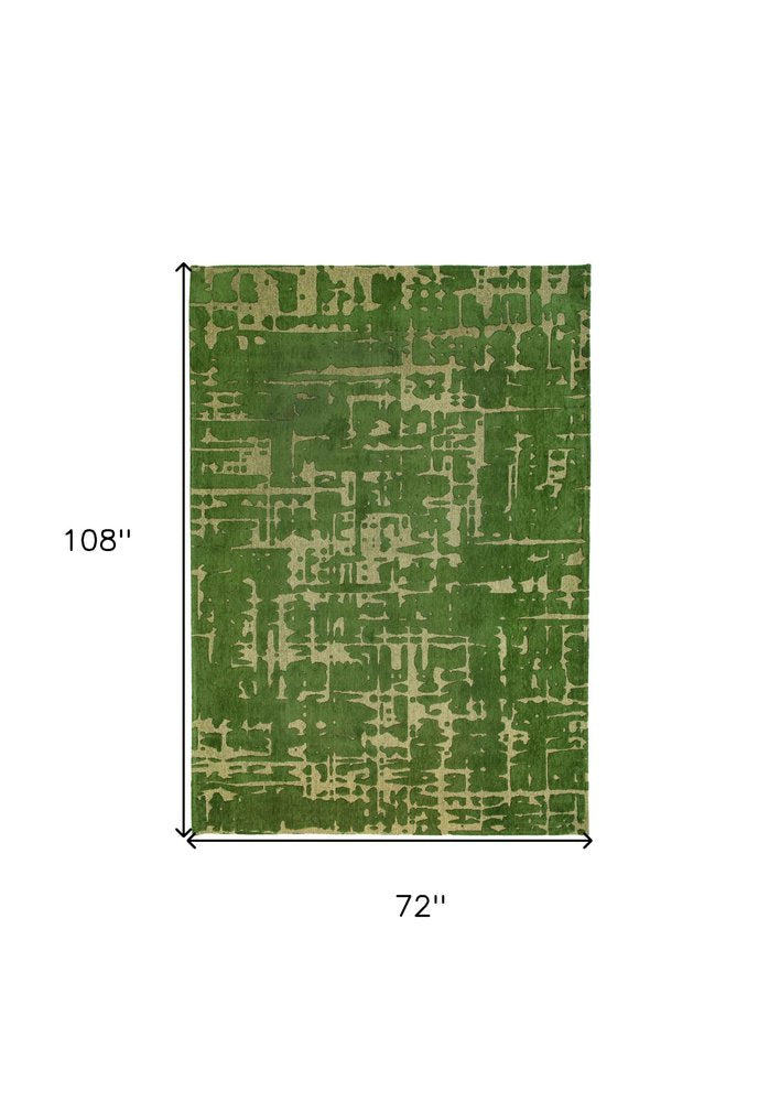 7' X 9' Green Abstract Non Skid Area Rug
