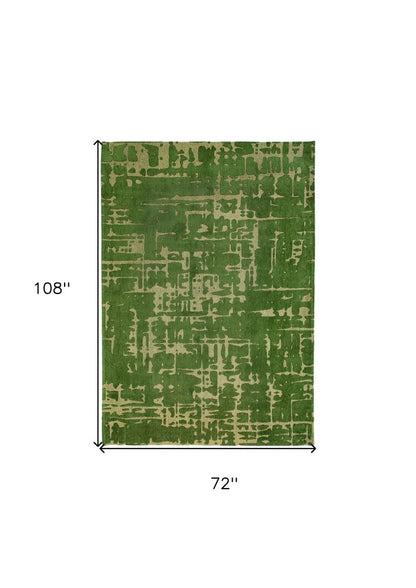 7' X 9' Green Abstract Non Skid Area Rug