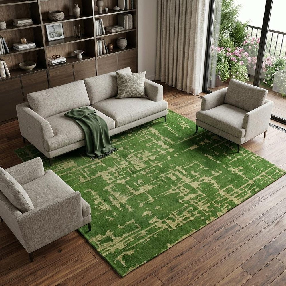 8' X 11' Green Abstract Non Skid Area Rug