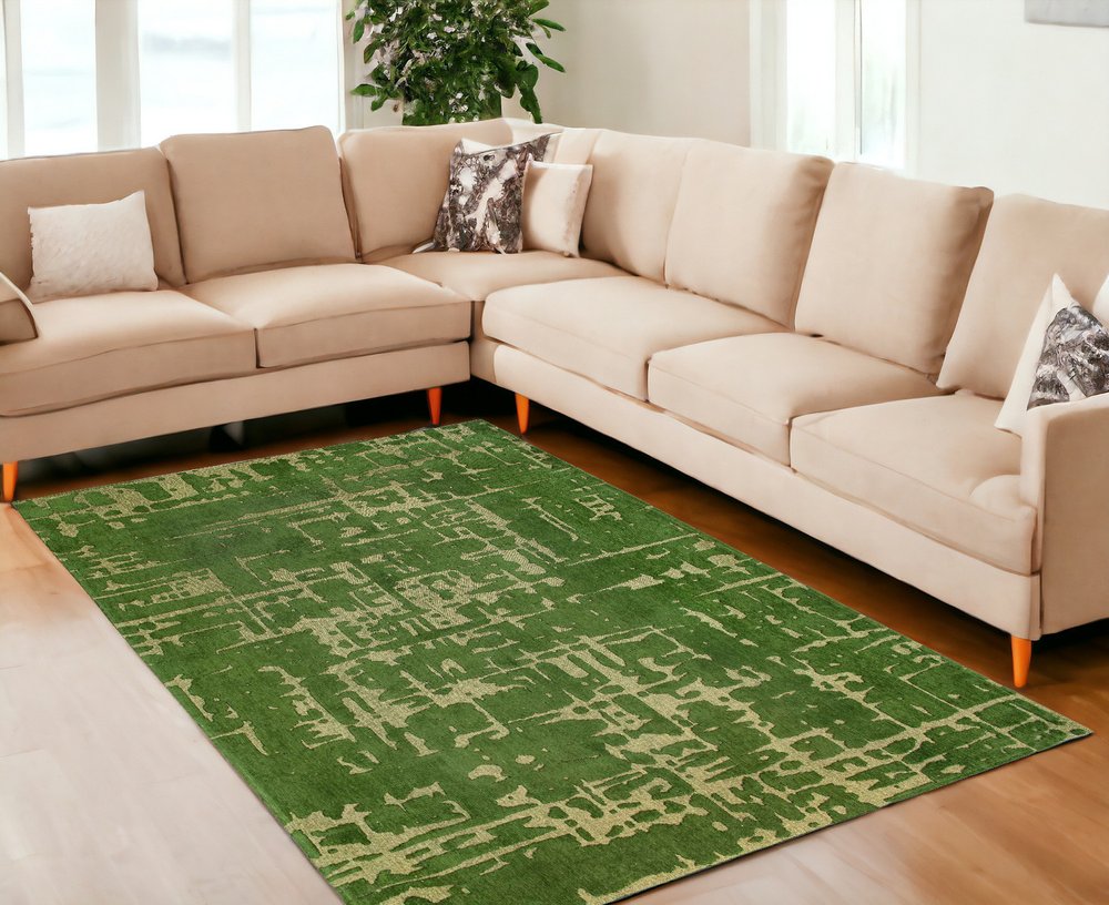8' X 11' Green Abstract Non Skid Area Rug